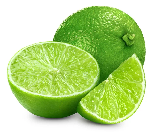 Limão Verde Fresco Limão Orgânico Isolado Sobre Fundo Branco Laranja — Fotografia de Stock