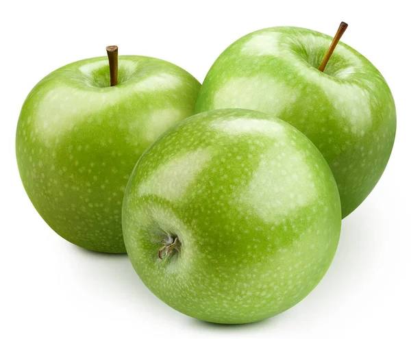新鲜的青苹果 在白色背景上孤立的有机绿色 带有裁剪路径的橙色 — 图库照片