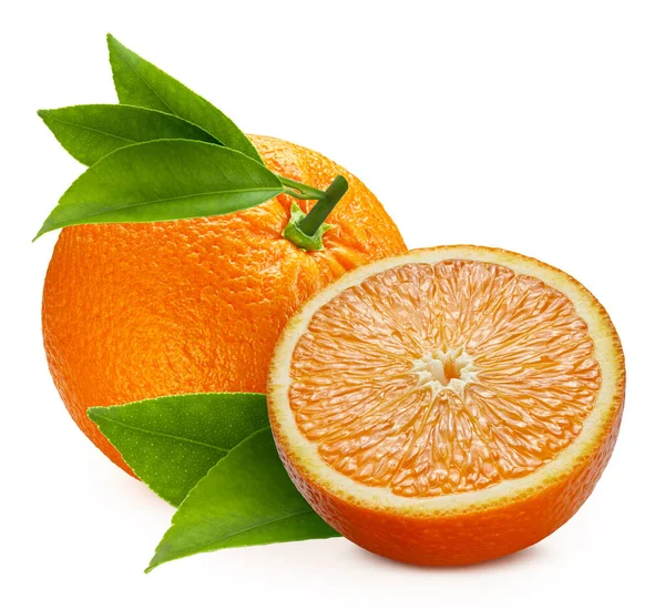Зрізати Апельсин Смаком Зеленого Листя Відсікаючого Контуру Органічний Свіжий Апельсин — стокове фото