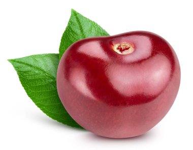 Beyaz arka planda izole edilmiş kiraz. Yapraklı kiraz makro stüdyo fotoğrafı. Kiraz Kırpma Yolu