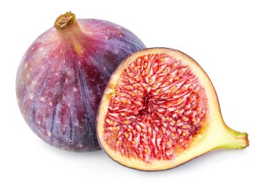 İncir kırpma yolu. Taze incir beyazda izole edilmiş. İncir dolu makro