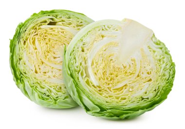 Lahana yarı izole edilmiş beyaz arka plan. Kesme yolu olan lahana.