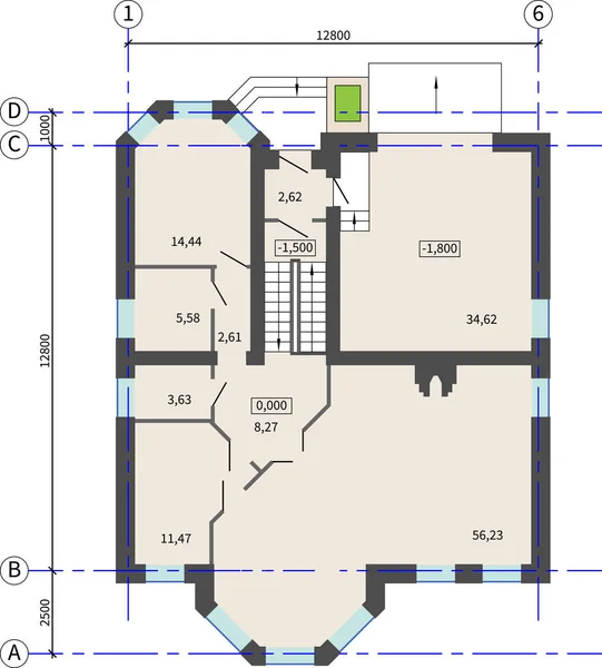 Planta Primera Una Casa Apartamentos Sin Muebles Dibujo Vectorial Fondo — Archivo Imágenes Vectoriales