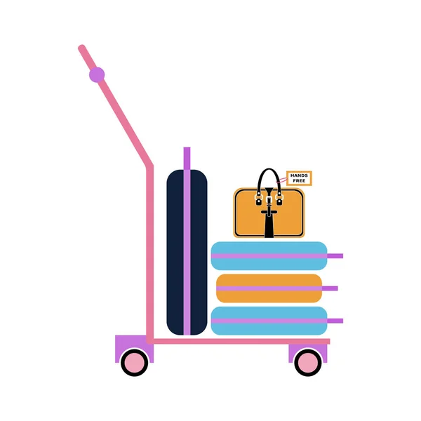 Vektor Flache Illustration Des Gepäckwagens Mit Koffern Und Handtasche Das — Stockvektor