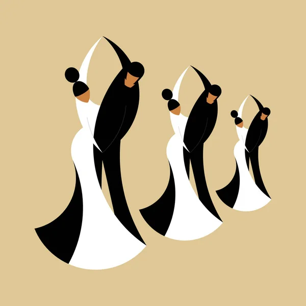 Ilustración Plana Vectorial Tres Parejas Baile Estilizadas Sobre Fondo Beige — Vector de stock