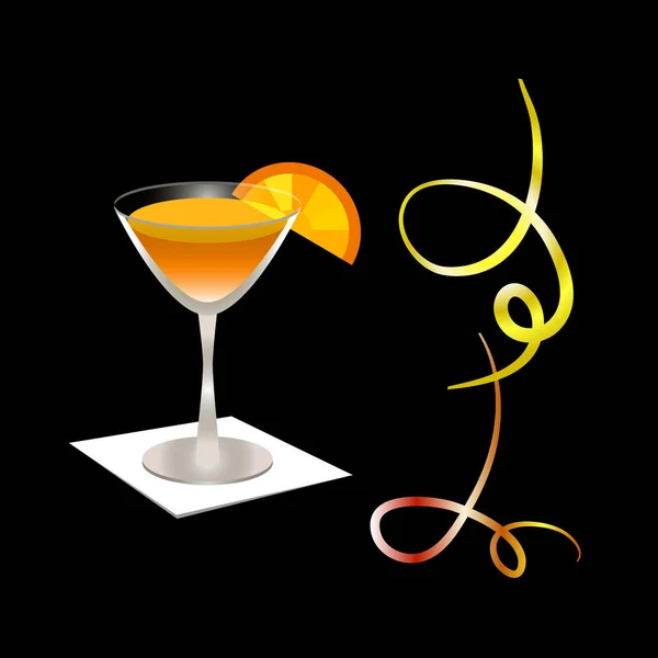 Apelsinjuice Ett Glas Festlig Orpentin Cocktailglas Med Orange Skiva Servett — Stock vektor