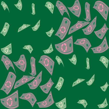 Yeşil arka plan ile soyut banknotlar. Kağıt para yeşil bir arka plan üzerinde dönüyor. Vektör düz illüstrasyon iş için. Son moda kavramı için iş, baskı, Web siteleri, finans, bankalar.