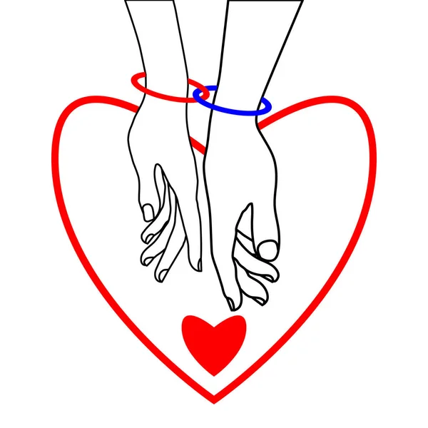 Couple Lovers Two Hearts White Background Two Rings Connect Hands — Stock Vector