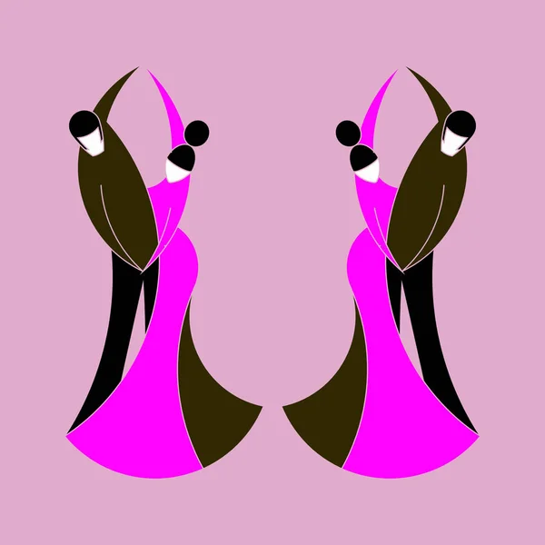 两对情侣跳古典舞 跳舞的男人和女人的剪影 在紫丁香的背景下 有风格的舞蹈情侣在充分成长 总体计划 舞蹈的矢量符号 古典双舞 扁平风格 免版税图库矢量图片