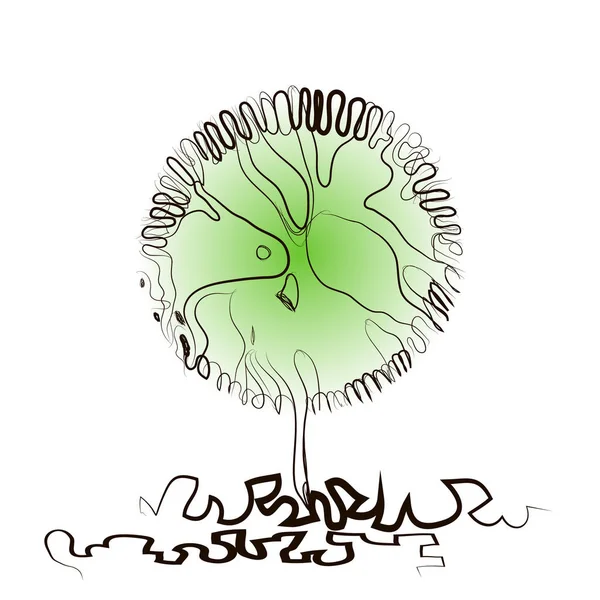 Abstraktní strom s kulatou korunou. Ruční kresba — Stockový vektor