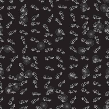 Beyaz arabalar ile vektör sorunsuz siyah arka plan