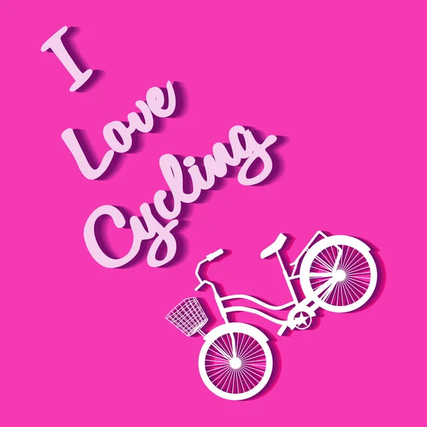 Belettering en fiets met mand op roze achtergrond — Stockvector