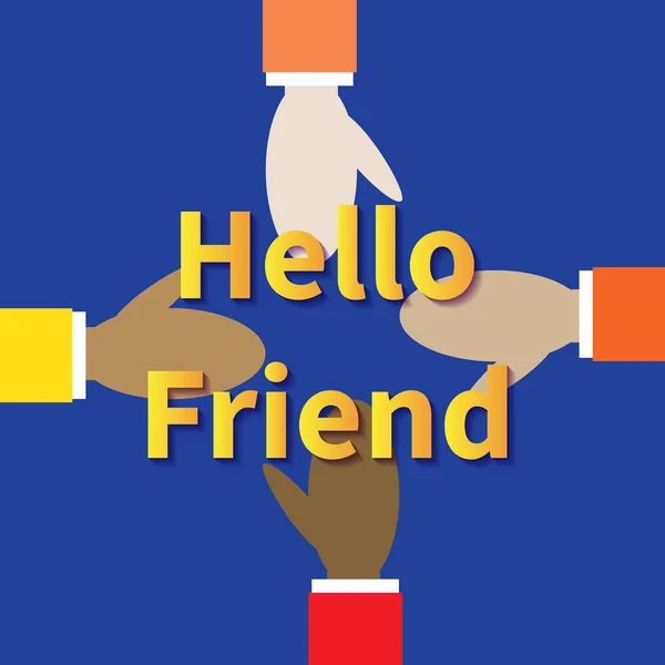 Four races friends hold out hands to each other — Stock Vector