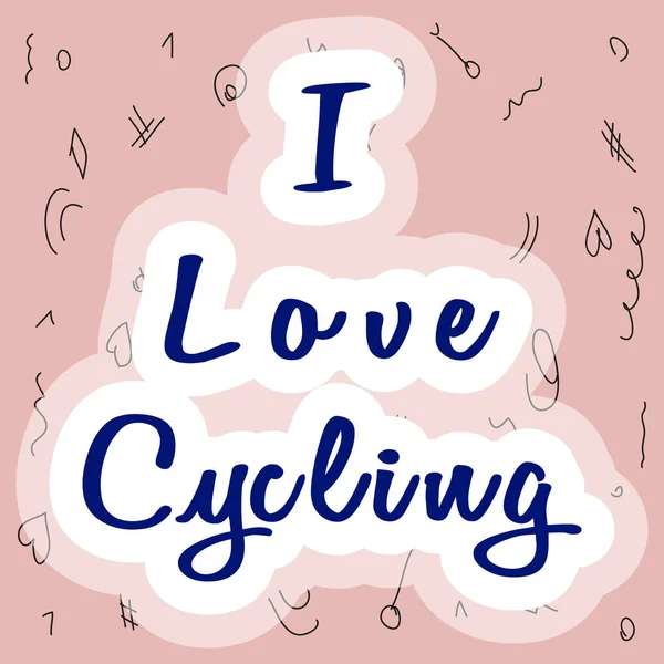 Inscriptie-ik hou van fietsen op een roze achtergrond — Stockvector