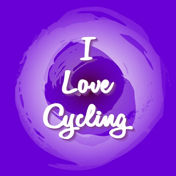 Stijlvolle Lila palet en tekst-ik hou van fietsen — Stockvector