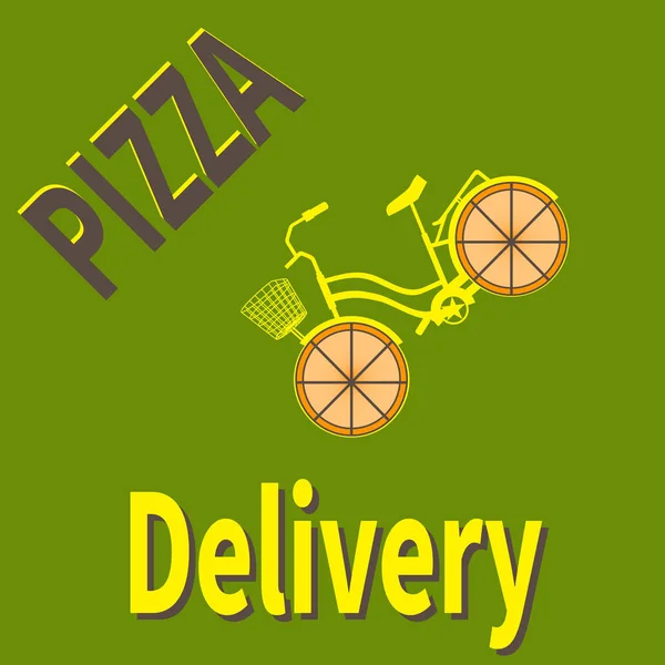 Vector illustratie van pizza levering en fiets — Stockvector