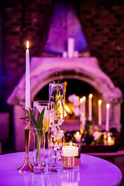 Pink Purple Decor Candles Lamps Corporate Event Gala Dinner — Stock Photo, Image