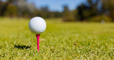 Makro yakın çekim üzerinde bir Tee Golf sahasında Golf topu