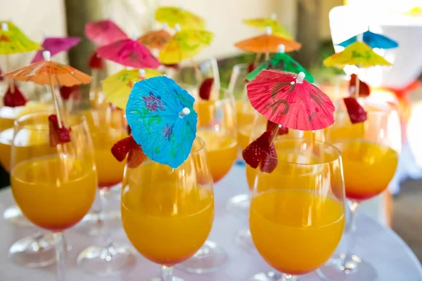 Yellow Cocktail Welcome drinks with umbrellas at a corporate gala dinner banquet event