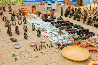 Johannesburg, South Africa, September 11, 2011, African Curios on sale on Soweto Township street clipart