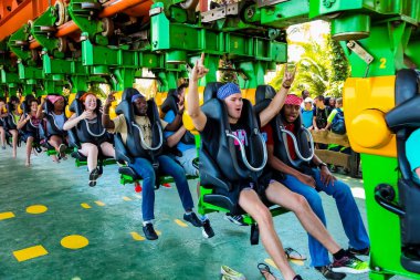 Johannesburg, Güney Afrika, 16 Kasım 2012 genç insanlar bir Tema Park Johannesburg Güney Afrika bir roller coaster binmek 