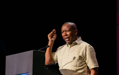 Johannesburg, South Africa, November 23,  2017, Julius Malema leader of the EFF Economic Freedom Fighters a Socialist Political Party in South Africa speaking at The Gathering clipart