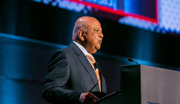 Johannesburg, South Africa, November 23, 2017 Pravin Gordhan the Ex Finance Minister of South Africa speaking at The Gathering, a 1 day event focused on the ANC ELECTIVE CONFERENCE 2017