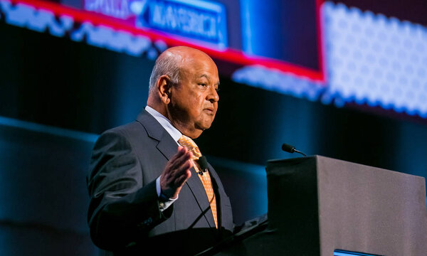Johannesburg, South Africa, November 23, 2017 Pravin Gordhan the Ex Finance Minister of South Africa speaking at The Gathering, a 1 day event focused on the ANC ELECTIVE CONFERENCE 2017