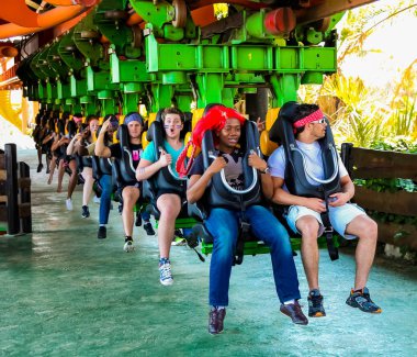 Johannesburg, Güney Afrika, 16 Kasım 2012 genç insanlar bir Tema Park Johannesburg Güney Afrika bir roller coaster binmek 