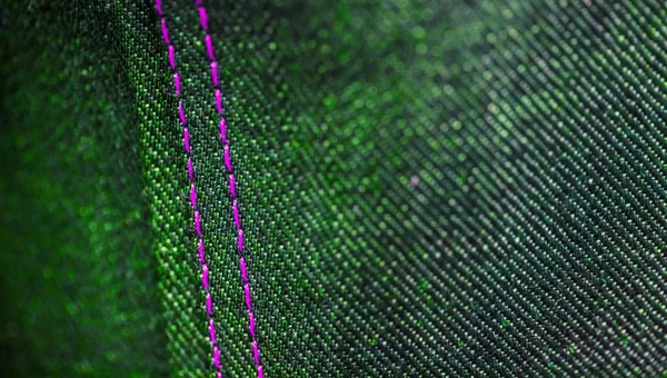 Foco Suave Macro Close Denim Roxo Verde Com Costura — Fotografia de Stock
