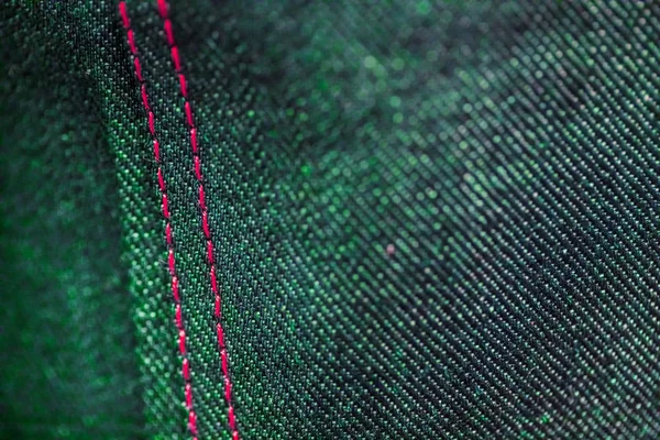 Foco Suave Macro Close Denim Roxo Verde Com Costura — Fotografia de Stock