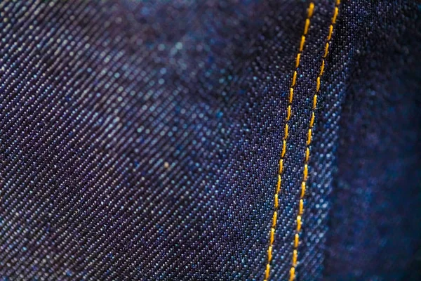 Enfoque Suave Macro Close Azul Amarillo Denim Con Costuras — Foto de Stock