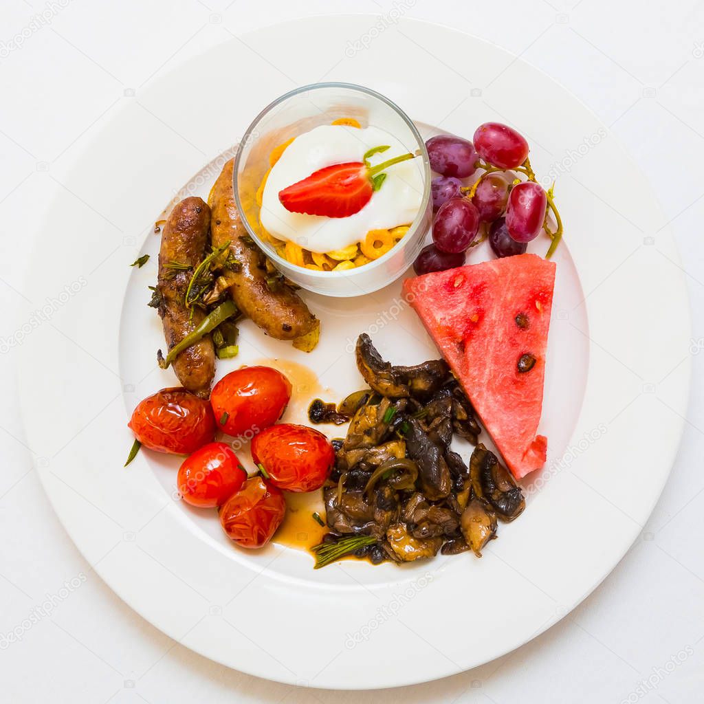 Flat Lay Top View Breakfast Brunch mixed plate at Spring Festival picnic event