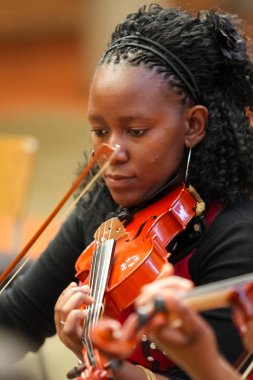 Johannesburg, Güney Afrika - 28 Ağustos 2010: Müzik okulu orkestrasında çeşitli gençler
