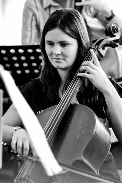 Diversi giovani all'orchestra della scuola di musica — Foto Stock