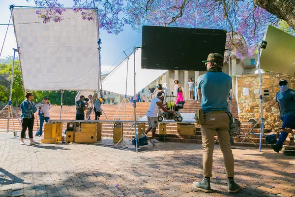 Detrás de las escenas de un anuncio de televisión Film Set en el lugar en — Foto de Stock