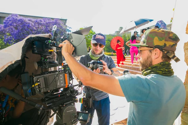 Detrás de las escenas de un anuncio de televisión Film Set en el lugar en — Foto de Stock