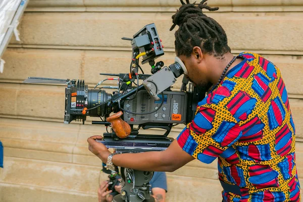 Detrás de las escenas de un anuncio de televisión Film Set en el lugar en — Foto de Stock