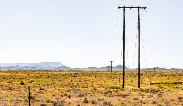 Linee elettriche nella zona agricola rurale delle praterie del Karoo — Foto Stock