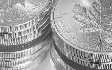 Cape Town, Güney Afrika - 17 Ağustos 2019: 9999 Silver Maple Leaf Bullion Coin