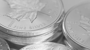 Cape Town, Güney Afrika - 17 Ağustos 2019: 9999 Silver Maple Leaf Bullion Coin