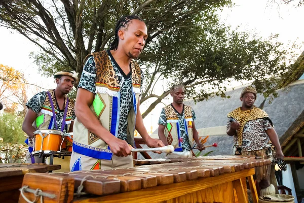 2012年7月29日 南非约翰内斯堡 非洲男子为游客演奏传统鼓声 — 图库照片