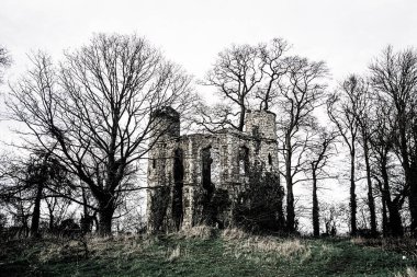 Old Castle Ruins in an English woodland during a cold winter day clipart