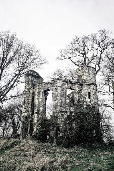 Old Castle Ruins English Woodland Cold Winter Day — Stock Photo, Image