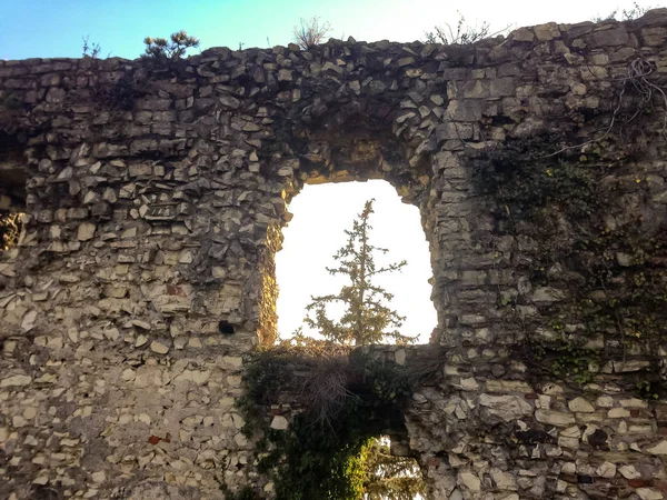 Schlupfloch Der Alten Steinmauer Hof Der Festung Brescia Durch Das — Stockfoto