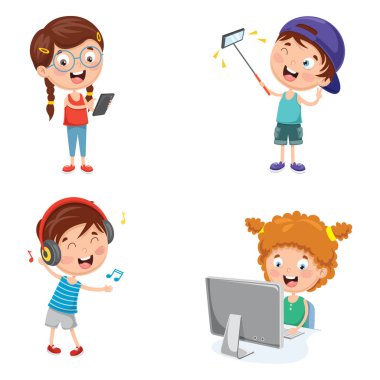 Çocuklar teknoloji vektör çizim