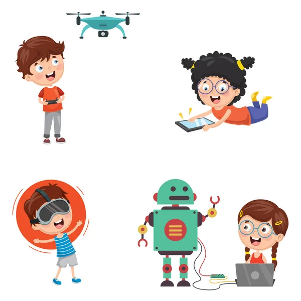 Ilustração Vetorial Tecnologia Das Crianças — Vetor de Stock
