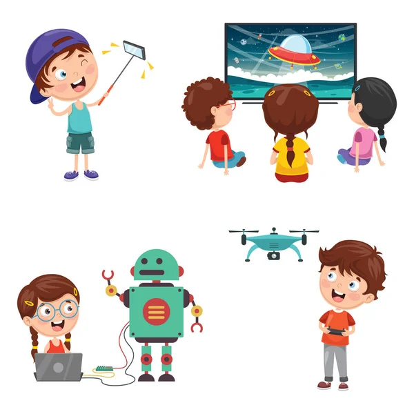 Vektorové Ilustrace Děti Technologie — Stockový vektor