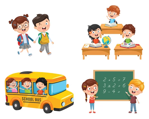 Vector Illustration School Children — Stock Vector