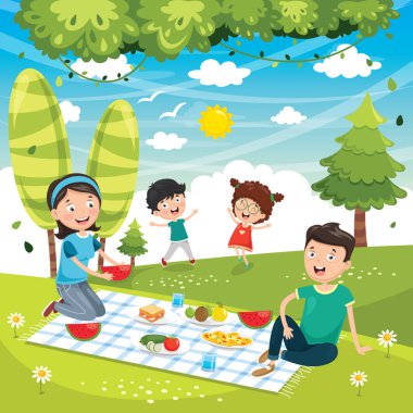 Aile pikniği vektör çizim